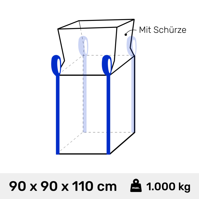 Big Bag 90 x 90 x 110 cm Standard unbeschichtet mit Schürze 1000 kg