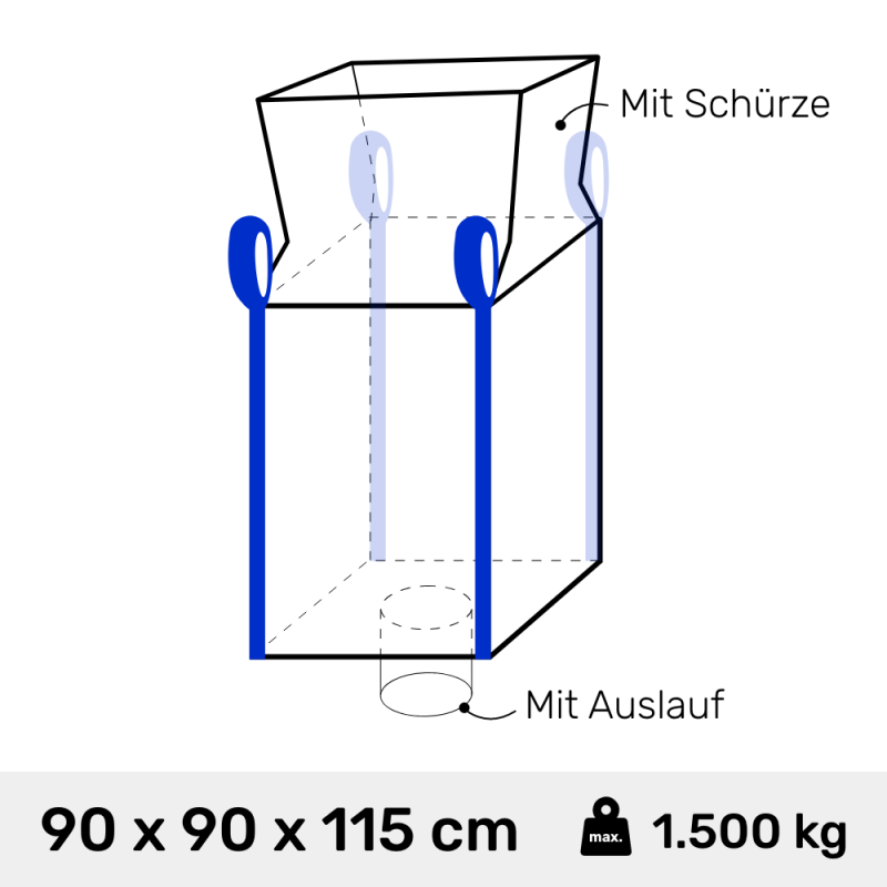 BIG BAG-90 x 90 x 115cm mit Schürze + Auslauf SWL 1500