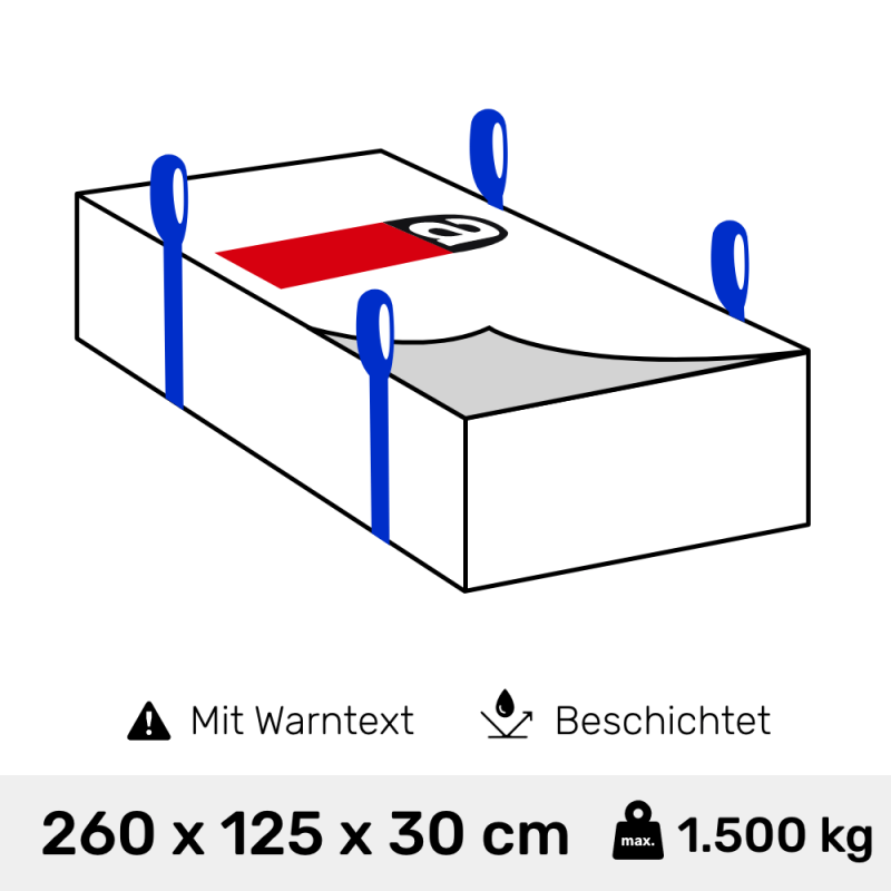 Big Bag 260 x 125 x 30 cm Plattensack für Asbestentsorgung