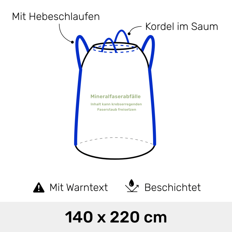 KMF Enstsorgungssack 140 x 220 cm mit Kordel im Saum + 2 Hebschlaufen 700 Liter