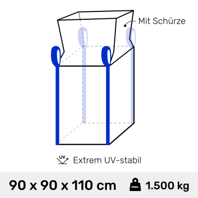 Big Bag 90 x 90 x 110cm unbeschichtet 4 Hebeschlaufen +...