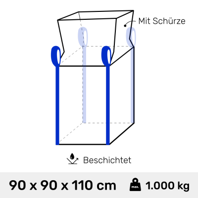 Big Bag 90 x 90 x 110 cm beschichtet mit Schürze zum...