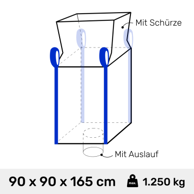 Big Bag 90 x 90 x 165 cm für Granulat Saatgut Kies...