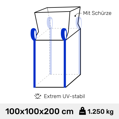 Big Bag 100 x 100 x 200 cm Allrounder 4 Hebeschlaufen +...