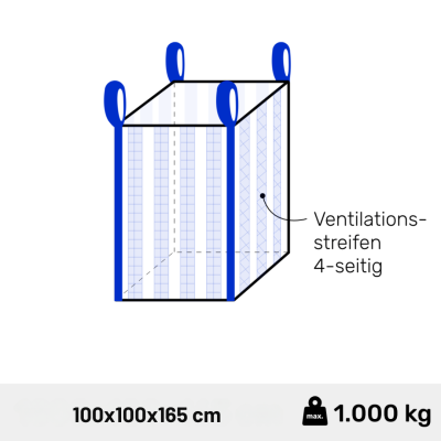 Big Bag für Holz 100 x 100 x 165 cm belüftet...