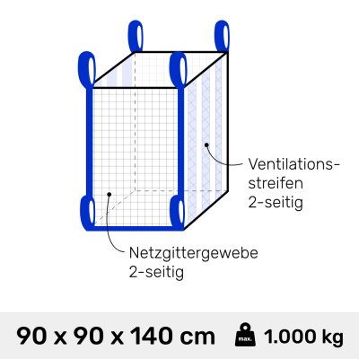 Big Bag für Holz 90 x 90 x 140 cm belüftet mit...
