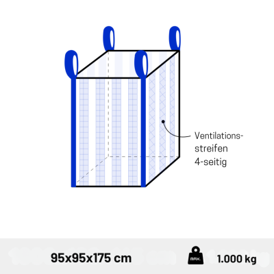 Big Bag für Holz  95 x 95 x 175 cm belüftet mit...