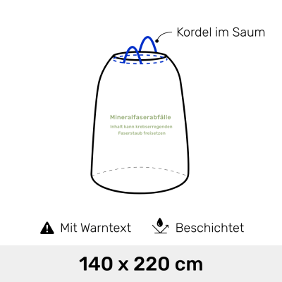KMF Entsorgungssack 140 x 220 cm  mit Warntext Kordel im...