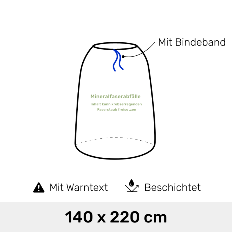 KMF Entsorgungssack 140 x 220 cm mit Bindeband und Warntext 700 Liter 5er Set