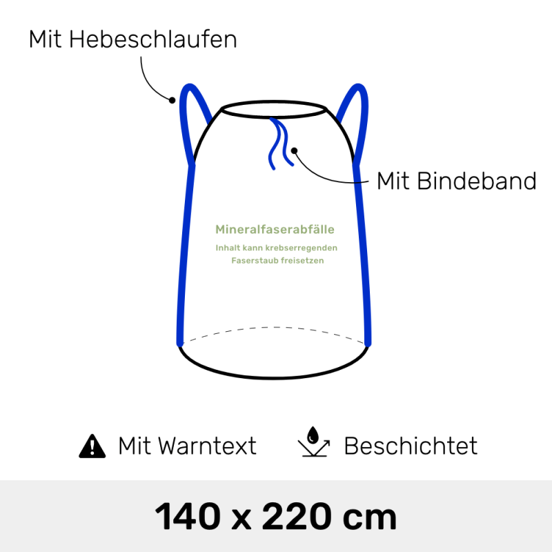 KMF Entsorgungssack 140 x 220 cm mit Bindeband + 2 Hebeschlaufen 700 Liter 5er Set