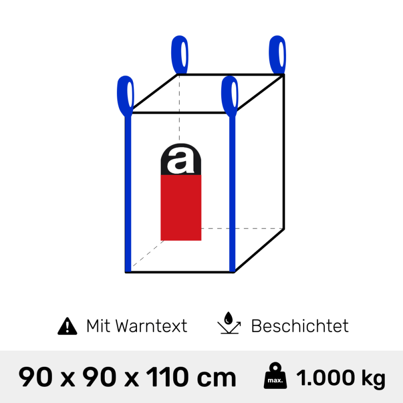 Big Bag 90 x 90 x 110 cm für Asbestentsorgung 890 Liter Inhalt 1.000 kg Traglast